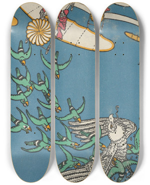 Triptych art skateboard deck of Moriz Jung The Duke Of Gramatneisss Famous Pack Of Birds Die Berhmte Vogelmeute Des Herzogs Von Gramatneiss by Moriz Jung (1885-1915)