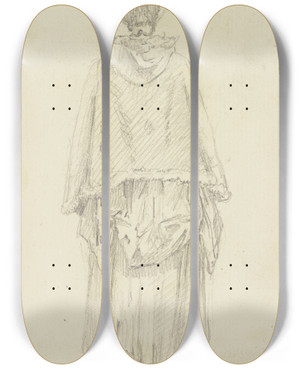 Triptych art skateboard deck of Daniel Nikolaus Chodowiecki Stehende Frau Mit Umhang In Rckansicht_1 by Daniel Nikolaus Chodowiecki (1726-1801)
