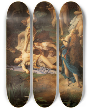 Triptych art skateboard deck of Mile Lvy Death Of Orpheus by mile Lvy (1826-1890)