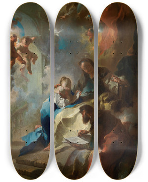 Triptych art skateboard deck of Franz Anton Maulbertsch Die Erziehung Mariens by Franz Anton Maulbertsch (1724-1796)