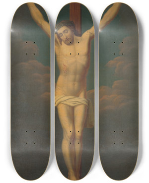 Triptych art skateboard deck of Jozef Boetech Klemens Christ On The Cross by Jozef Bozetech Klemens (1817-1883)