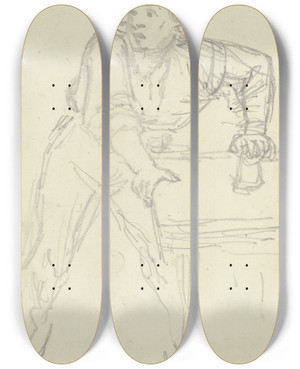 Triptych art skateboard deck of Ferdinand Fellner A Colour Grinder by Ferdinand Fellner (1799-1859)
