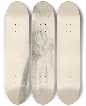 Triptych art skateboard deck of Adolph Tidemand Stende Kvinnefigur by Adolph Tidemand (1814-1876)