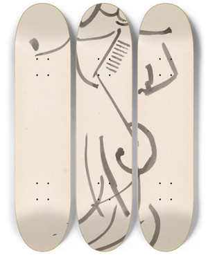 Triptych art skateboard deck of Henri Gaudierbrzeska Dancing Figure_10 by Henri Gaudier-Brzeska (1891-1915)