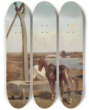 Triptych art skateboard deck of August Von Pettenkofen Motiv Aus Der Puszta by August Von Pettenkofen (1822-1889)