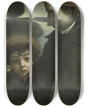 Triptych art skateboard deck of Olof Sagernelson Fosterbrothers by Olof Sager-Nelson (1868-1896)