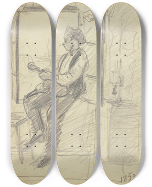 Triptych art skateboard deck of Otto Scholderer The Violinist At The Window by Otto Scholderer (1834-1902)