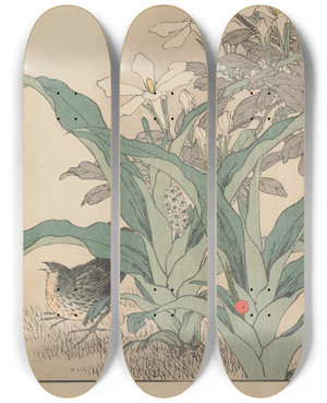 Triptych art skateboard deck of Imao Keinen Keinen Kach Gafu Pl116 by Imao Keinen (1845-1924)
