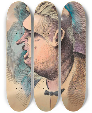 Triptych art skateboard deck of Karl Wiener Herr Von Schleimig by Karl Wiener (1901-1949)