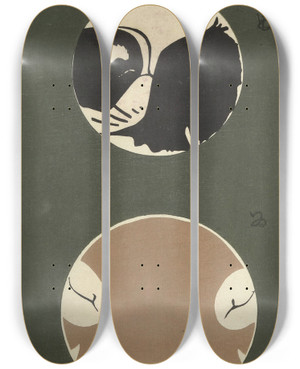 Triptych art skateboard deck of Ogino Issui Y Sketchbook Y Manga Pl47 by Ogino Issui (1900-1910)