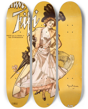 Triptych art skateboard deck of Archie Gunn Mlle Fifi by Archie Gunn (1863-1930)