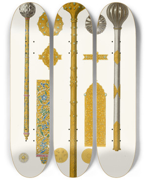 Triptych art skateboard deck of Fedor Grigoryevich Solntsev Tureckaia Bulava Bulava Boiarina Kn Vas Mikh Lykova Bulava Bulatnaia by Fedor Grigoryevich Solntsev (1801-1892)