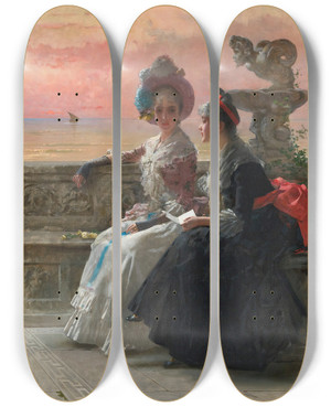 Triptych art skateboard deck of Vittorio Matteo Corcos Un Secret Partag by Vittorio Matteo Corcos (1859-1933)