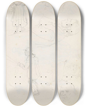 Triptych art skateboard deck of Adolph Tidemand Figure Studies_2 by Adolph Tidemand (1814-1876)
