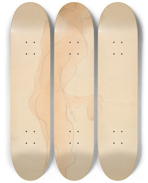 Triptych art skateboard deck of Auguste Rodin Nude Standing Side Andback by Auguste Rodin (1840-1917)