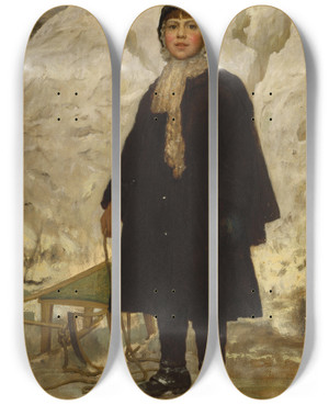 Triptych art skateboard deck of Eastman Johnson Portrait Of A Child by Eastman Johnson (1824-1906)