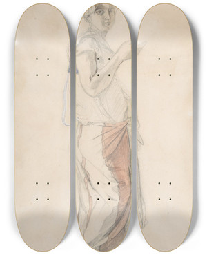 Triptych art skateboard deck of Eugne Delacroix Standing Woman In Moroccan Costume by Eugene Delacroix (1798-1863)