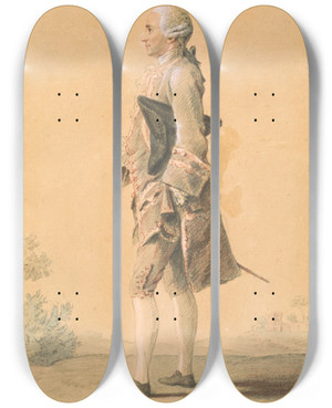 Triptych art skateboard deck of Louis Carrogis Carmontelle Man Standing With Hat Under Arm by Louis Carrogis Carmontelle (1717-1806)