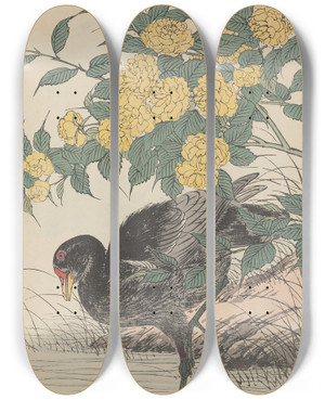 Triptych art skateboard deck of Imao Keinen Keinen Kach Gafu Pl118 by Imao Keinen (1845-1924)