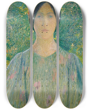 Triptych art skateboard deck of Henri Martin Jeune Femme La Robe Fleurie by Henri Martin (1860-1943)