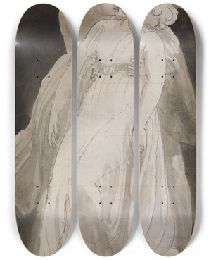 Triptych art skateboard deck of Thomas Stothard Solicitude A Man Supporting A Fainting Woman by Thomas Stothard (1755-1834)
