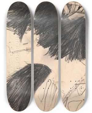 Triptych art skateboard deck of Egon Schiele Grete Wolf by Egon Schiele (1890-1918)