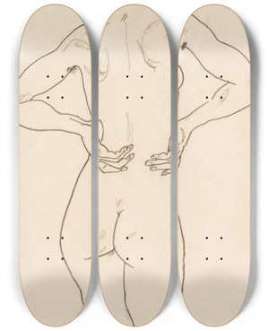 Triptych art skateboard deck of Egon Schiele Weiblicher Rckenakt Die Hnde Auf Der Hfte by Egon Schiele (1890-1918)
