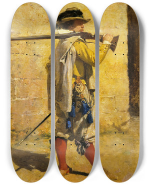 Triptych art skateboard deck of Ernest Meissonier A Sentinel Time Of Louis Xiii by Ernest Meissonier (1815-1891)