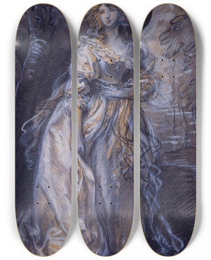 Triptych art skateboard deck of Thomas Gainsborough Study Of A Lady by Thomas Gainsborough (1727-1788)