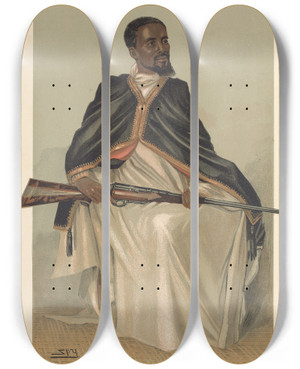 Triptych art skateboard deck of Leslie Matthew Ward Royalty An Abysinnian General Hh Ras Makunan February 12 1903 by Leslie Matthew Ward (1851-1922)