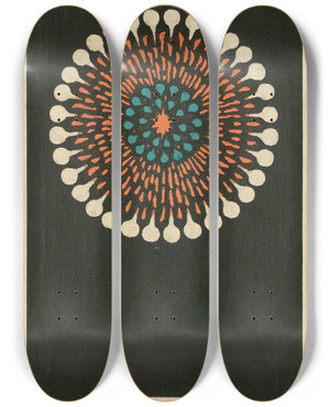 Triptych art skateboard deck of Jinta Hirayama Night Fireworks No 4 by Jinta Hirayama (19-)