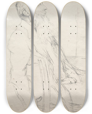 Triptych art skateboard deck of William Rothenstein Auguste Rodin_1 by William Rothenstein (1872-1945)