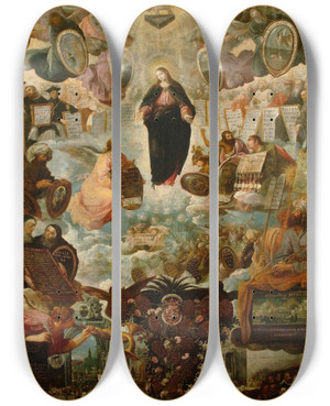 Triptych art skateboard deck of Juan De Las Roelas Alegora De La Virgen Inmaculada by Juan de las Roelas (1558-1625)