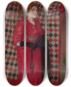 Triptych art skateboard deck of Wodzimierz Bocki Grotesque Dwarf Woman by Wlodzimierz Blocki (1885-1920)