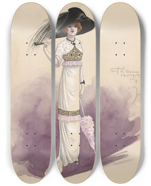 Triptych art skateboard deck of Will R Barnes Untitled_61 by Will R Barnes (1939)