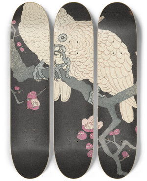 Triptych art skateboard deck of Ohara Koson Two Cockatoo And Plum Blossom by Ohara Koson (1877-1945)