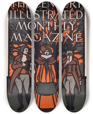 Triptych art skateboard deck of Will Bradley The Century Illustrated Monthly Magazine New Years by Will Bradley (1868-1962)
