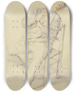 Triptych art skateboard deck of Cornelis Dusart Rauchender Bauer Auf Einem Stuhl Nach Rechts Gewandt by Cornelis Dusart (1660-1704)