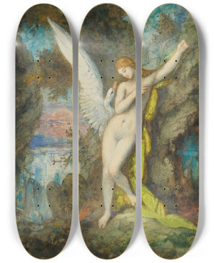 Triptych art skateboard deck of Gustave Moreau Leda Et Le Cygne by Gustave Moreau (1826-1898)