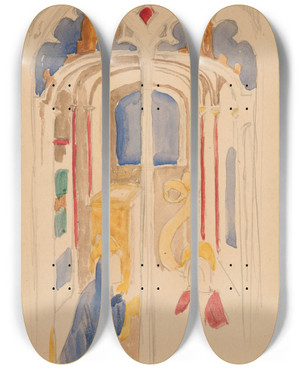 Triptych art skateboard deck of Edwin Austin Abbey Study Of The Annunciation by Edwin Austin Abbey (1852-1911)