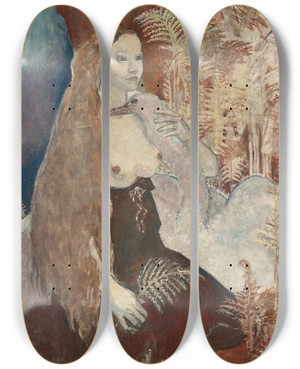 Triptych art skateboard deck of Glyn Warren Philpot Leda And The Swan by Glyn Warren Philpot (1884-1937)