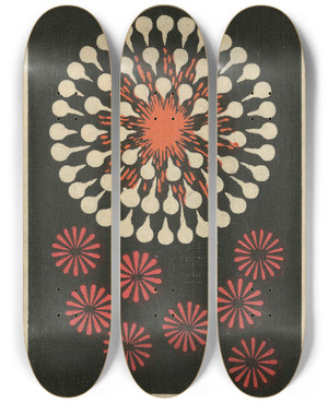 Triptych art skateboard deck of Jinta Hirayama Night Fireworks No 52 by Jinta Hirayama (19-)