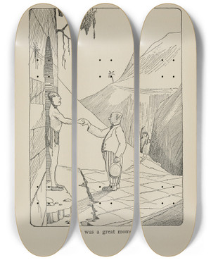 Triptych art skateboard deck of Hugh Lofting It Was A Great Moment by Hugh Lofting (1886-1947)