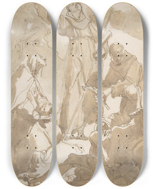 Triptych art skateboard deck of Gaetano Gandolfi Saint Margaret Of Cortona Saint James Of The March And Saint Didacus by Gaetano Gandolfi (1734-1802)