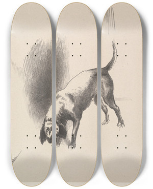 Triptych art skateboard deck of Odilon Redon He Fixed His Eyes On Me With An Expression That Was So Strange by Odilon Redon (1840-1916)
