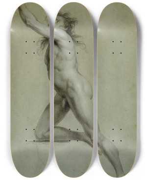 Triptych art skateboard deck of John Trumbull Study From Life Nude Male by John Trumbull (1756-1843)