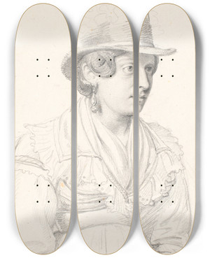 Triptych art skateboard deck of Wilhelm Marstrand Italienerinde Med Hj Hat by Wilhelm Marstrand (1810-1873)