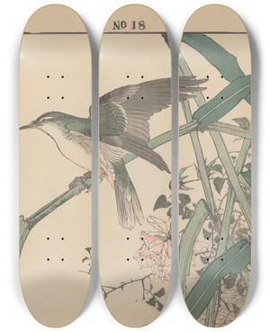 Triptych art skateboard deck of Imao Keinen Keinen Kach Gafu Pl142 by Imao Keinen (1845-1924)