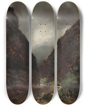 Triptych art skateboard deck of Petrus Van Der Velden Otira Gorge by Petrus van der Velden (1837-1915)