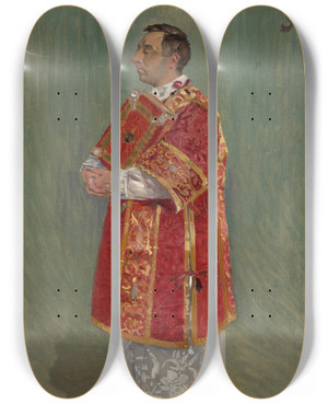 Triptych art skateboard deck of Joa Prka Figure Of Clergyman by Joza Uprka (1861-1940)